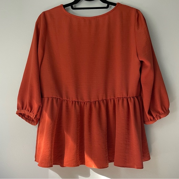 Rusty Pumpkin Orange Autumnal Maternity Button Peplum Peasant Top - Picture 3 of 7